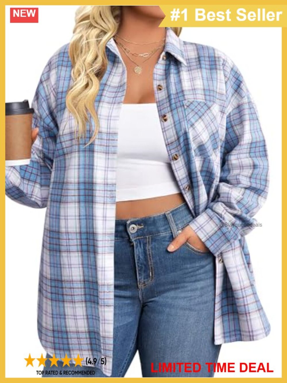 Plus Size Flannel Shirt Long Sleeve Button Down Plaid Top